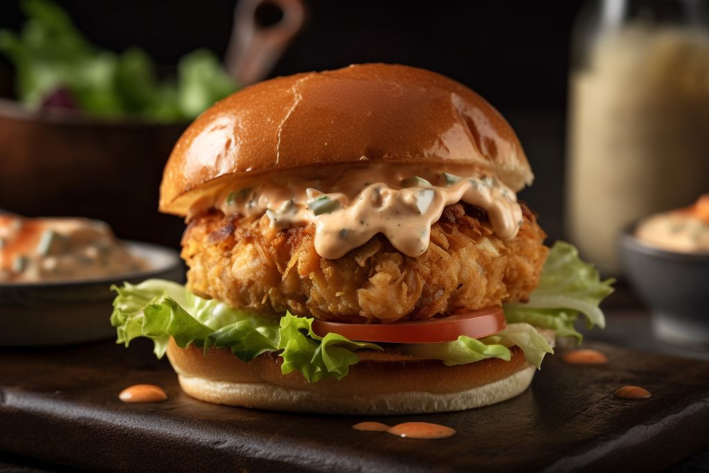 Crispy chicken sandwich recipe with lettuce, tomato, and creamy sauce on a toasted bun homemade Sloppy Joes - Allrecipeworld